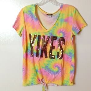 Grumpy and Gorgeous  Yikes tie dye v-neck tie bottom t-shirt. Medium